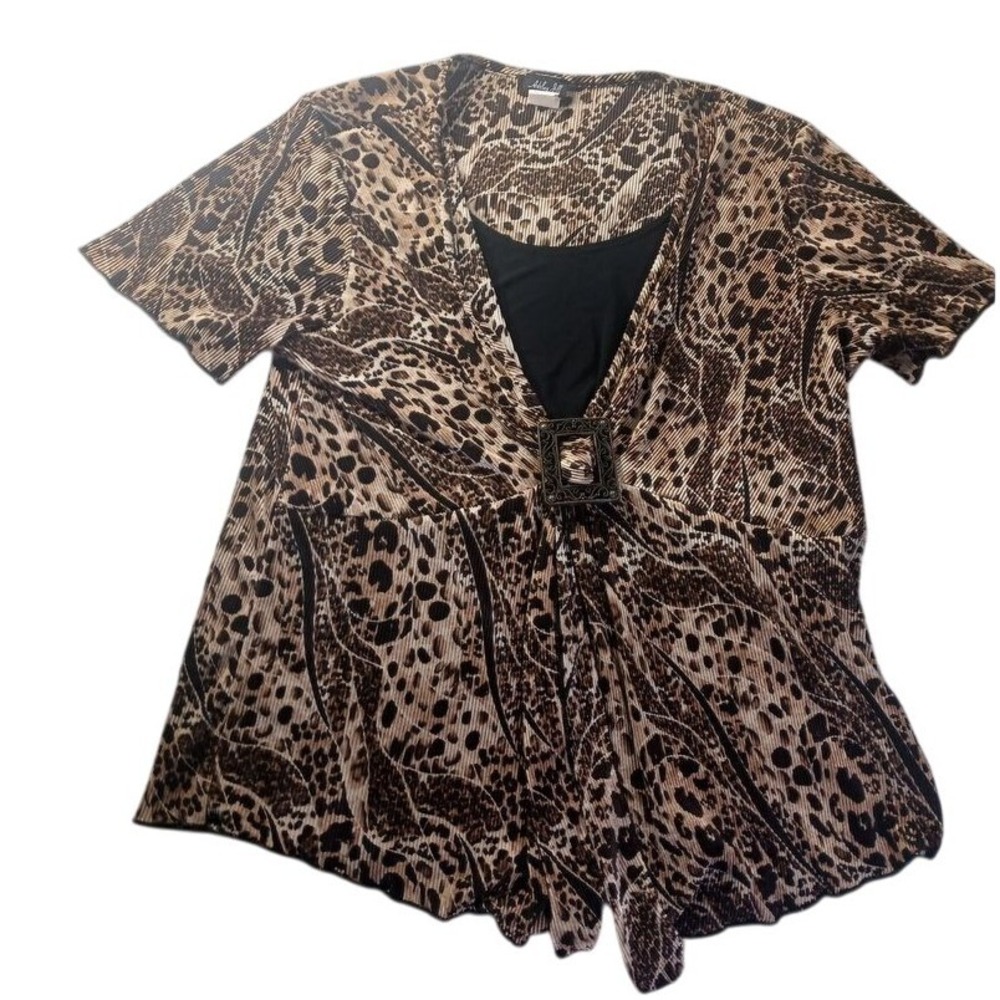 Ashley Jill Leopard Buckle Blouse‎ Top 1X Party Evening Indie Sleaze Statement